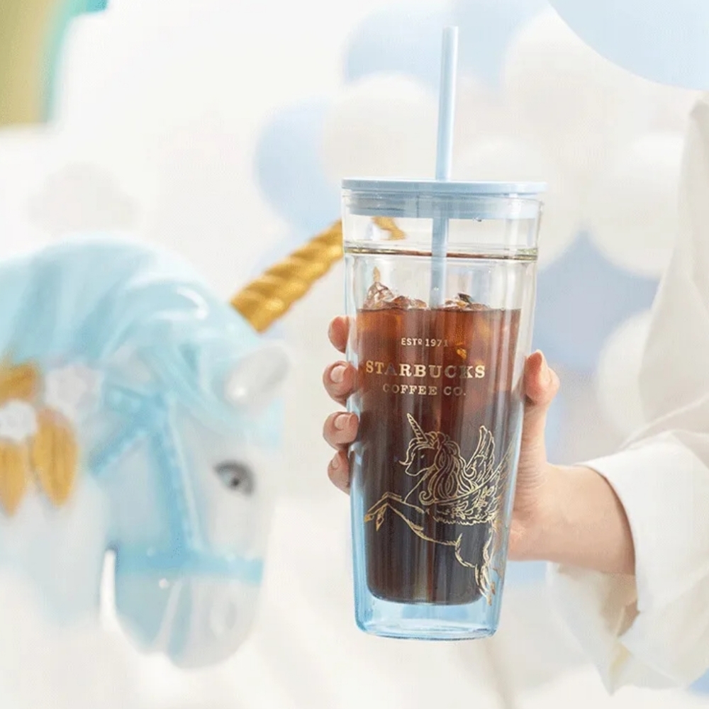 Starbucks 2022 Summer Blue Gradient Unicorn 20oz Glass Cup Tumbler